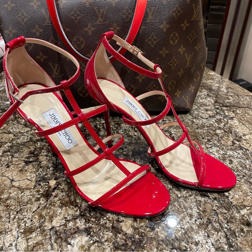 👠 AUTHENTIC JIMMY CHOO 👠  39.5 Red 4” Heels